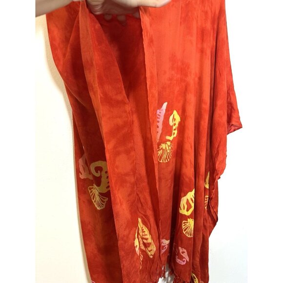NWT Makai Beach Red One Size Hawaii Poncho Tropical Beach Cover Up Swim Tie Dye - Picture 11 of 12